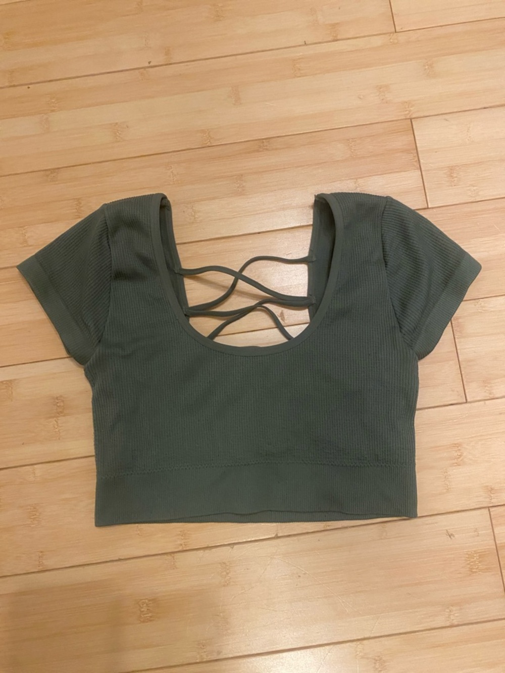 Aerie Olive Green Ribbed Crop Top with Strappy Back